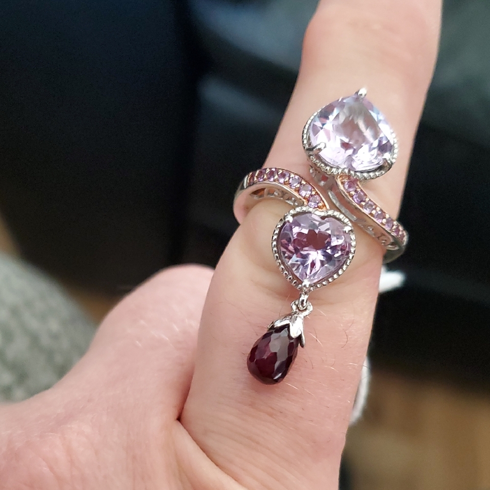 Elegant 8ct (2 gams) Morganites,Ametiste, 925°Silver and Purple Gemstone Ring